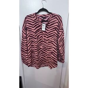 ALFANI CORAL TIDES CHEVERON ZEBRA LONG SLEEVE BLOUSE SZ L P1-28 NEW